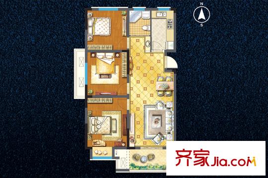 宇業(yè)天逸華庭8、9#A2戶型101平方米3室2廳1衛(wèi) 3室2廳1衛(wèi)1廚
