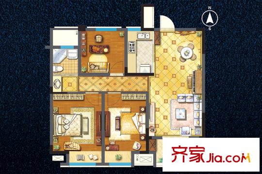 宇業(yè)天逸華庭B戶型 3室2廳1衛(wèi)1廚