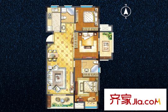宇業(yè)天逸華庭8、9#F戶型116平方米3室2廳2衛(wèi) 3室2廳2衛(wèi)1廚