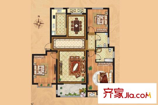 中央郡一期多層4/5號(hào)樓D戶(hù)型 3室2廳2衛(wèi)1廚