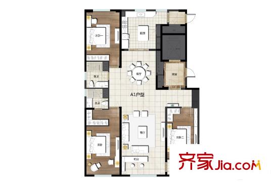 卓信EHO國際社區(qū)高層A1戶型 3室2廳2衛(wèi)1廚