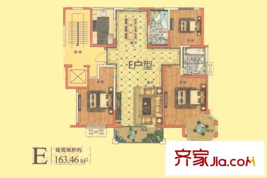 舜景苑一期高層23、24、25、26號樓E戶型 3室2廳2衛(wèi)1廚