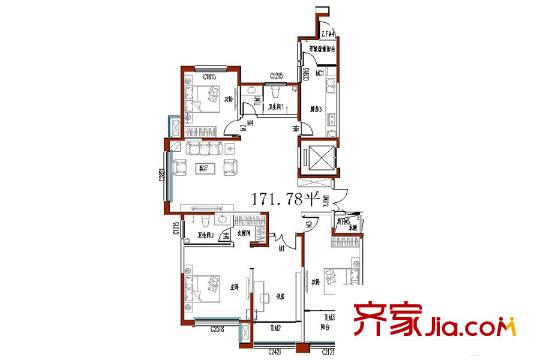 金宸公館13號(hào)樓4戶(hù)型 4室1廳2衛(wèi)1廚