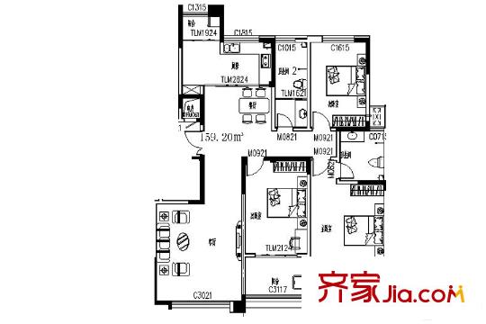 金宸公館12號樓2戶型 3室2廳2衛(wèi)1廚