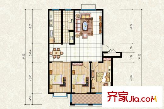 清平花園多層26#B戶型 3室2廳1衛(wèi)1廚