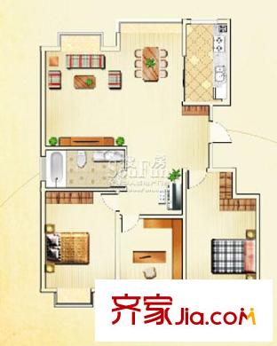 佳利秀水戶型E1 3室2廳1衛(wèi)1廚