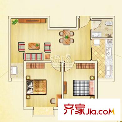 佳利秀水戶型D 2室2廳1衛(wèi)1廚