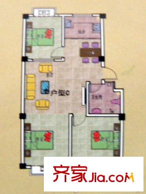 王侯嘉苑一期多層住宅標(biāo)準(zhǔn)層C戶型 3室2廳1衛(wèi)1廚