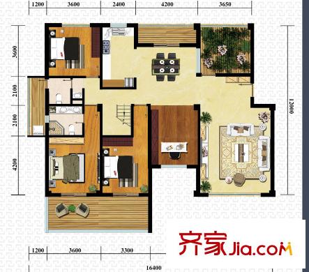 天潤淺水灣退臺洋房戶型圖 3室2廳2衛(wèi)1廚
