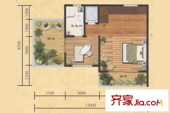 天潤淺水灣36號樓別墅地上三層戶型圖 1室1衛(wèi)