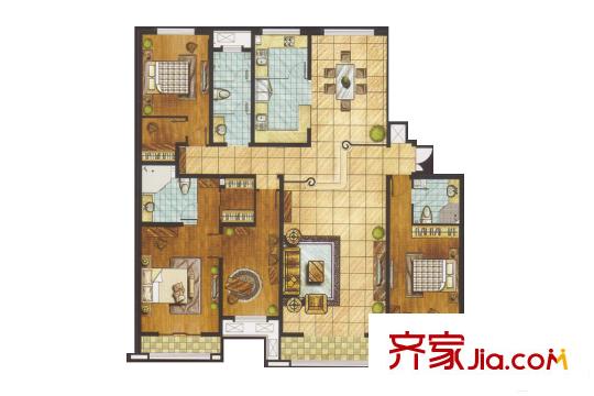 麒麟公館D座248平方米D戶型 4室3廳3衛(wèi)1廚