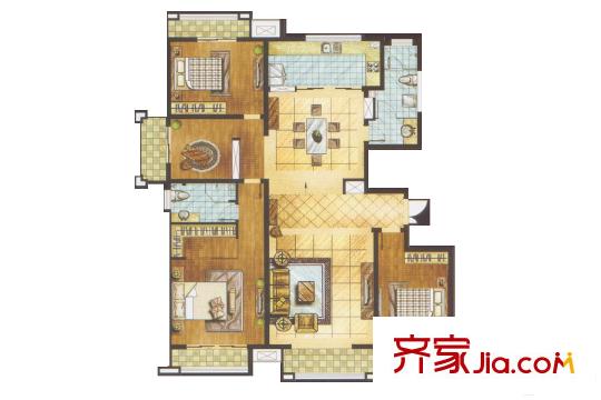 麒麟公館D座198平方米C1戶型 4室2廳2衛(wèi)1廚