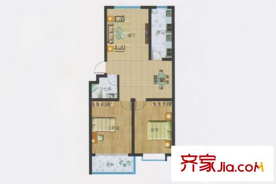 濱?；▓@J戶型 2室2廳1衛(wèi)1廚