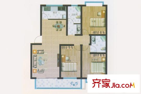 濱海花園M戶型 3室2廳2衛(wèi)1廚