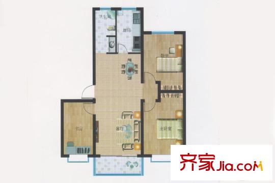 濱?；▓@D戶型 3室2廳1衛(wèi)1廚