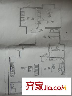 東方名苑高層住宅1號樓標(biāo)準(zhǔn)層A戶型 2室2廳1衛(wèi)1廚