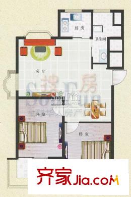 東方名苑戶型F 2室2廳1衛(wèi)1廚