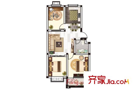 華府名城60#樓標(biāo)準(zhǔn)層戶型圖 3室2廳1衛(wèi)1廚