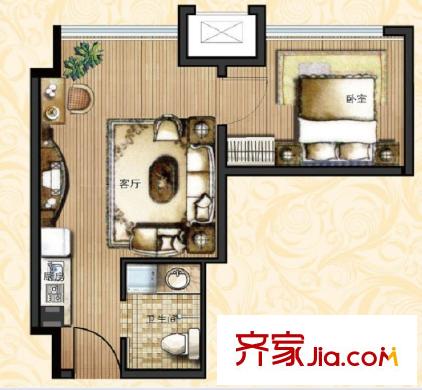 寶鼎花園高層公寓D2戶型 1室1廳1衛(wèi)1廚