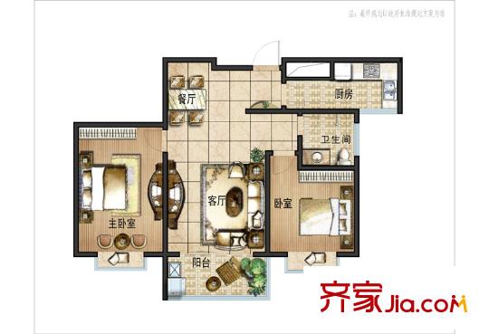 寶鼎花園高層住宅A2戶型 2室2廳1衛(wèi)1廚