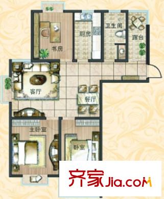 寶鼎花園高層住宅C1戶型 3室2廳1衛(wèi)1廚