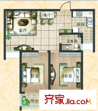 寶鼎花園高層住宅C2戶型 2室1廳1衛(wèi)1廚