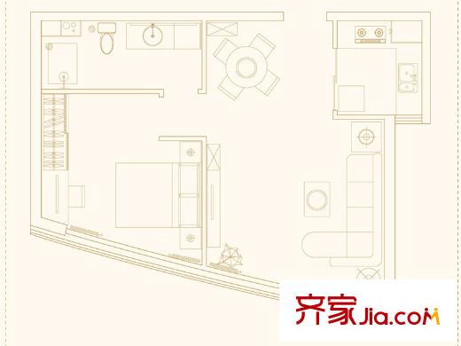 榮觀華府沿河尊邸03戶型 1室2廳1衛(wèi)1廚