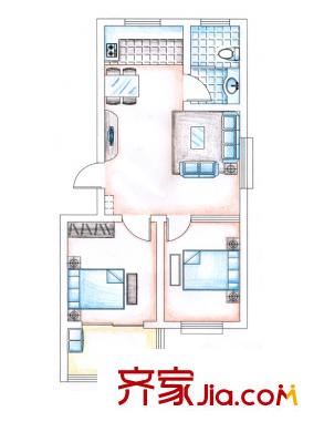華安東方明珠二期住宅戶型圖 2室2廳1衛(wèi)1廚