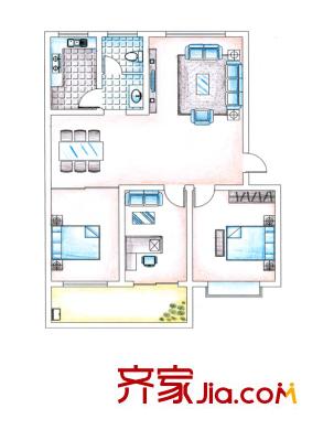華安東方明珠二期住宅戶型圖 3室2廳1衛(wèi)1廚