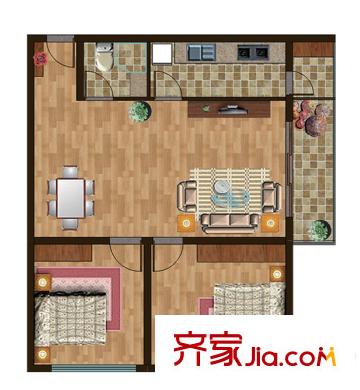 和揚晶立方項目1-4號樓高層D戶型 2室2廳1衛(wèi)1廚