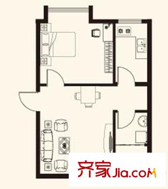 世貿(mào)中心3號樓G戶型 1室2廳1衛(wèi)1廚