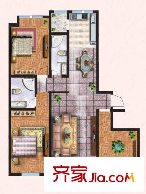 永潤城市花園A2戶型 3室2廳2衛(wèi)1廚
