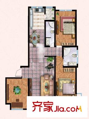永潤城市花園A1戶型 3室2廳2衛(wèi)1廚