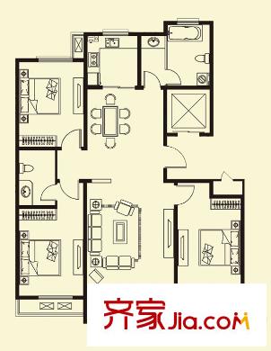 青云御景園高層Q1戶型 3室2廳2衛(wèi)1廚