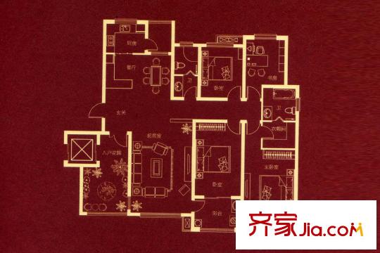 青云御景園花園洋房M2戶型 4室2廳2衛(wèi)1廚