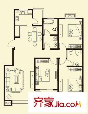 青云御景園高層5戶型 3室2廳2衛(wèi)1廚