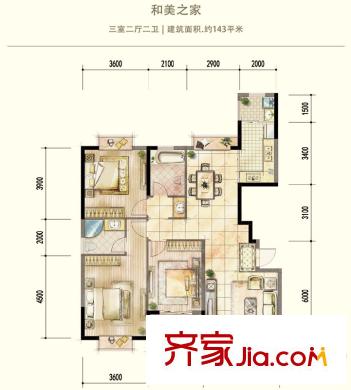 德潤(rùn)康城一期高層和美之家CS3-02戶型 3室2廳2衛(wèi)1廚
