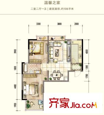 德潤康城一期高層溫馨之家CS3-04戶型 2室2廳1衛(wèi)1廚
