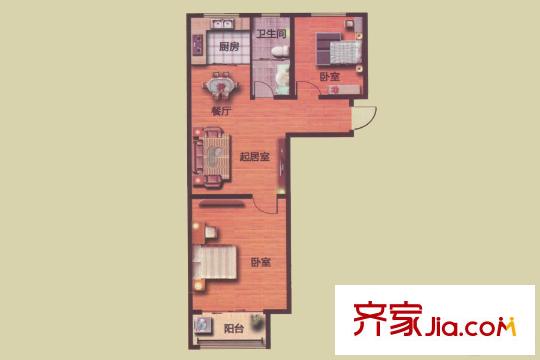 駿龍花園二期10#C戶型 2室2廳1衛(wèi)1廚