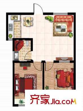駿龍花園一期住宅E戶型（售完） 2室2廳1衛(wèi)1廚