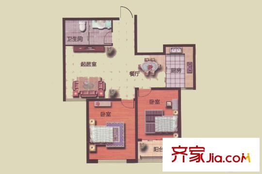 駿龍花園二期10#B戶型 2室2廳1衛(wèi)1廚