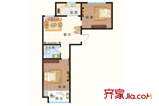 建安花園高層B戶型 2室1廳1衛(wèi)1廚