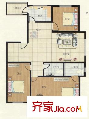 華安錦繡櫻園二期多層住宅標(biāo)準(zhǔn)層A戶型 3室2廳2衛(wèi)1廚