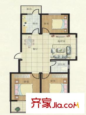 華安錦繡櫻園二期多層住宅標(biāo)準(zhǔn)層E戶型 3室2廳1衛(wèi)1廚
