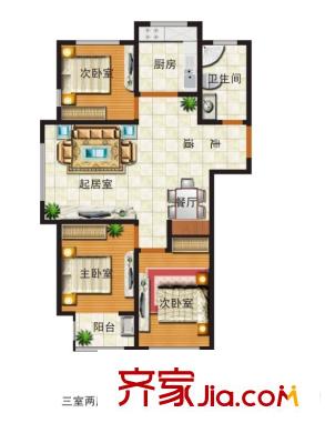 汶水花園2號樓T3-05戶型 3室2廳1衛(wèi)1廚