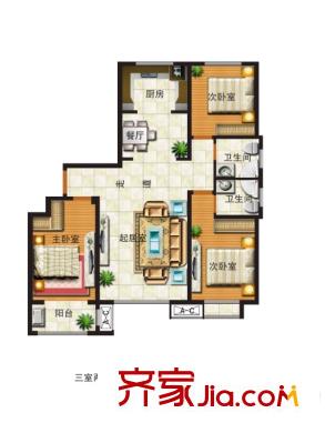 汶水花園2號樓T3-06戶型 3室2廳2衛(wèi)1廚
