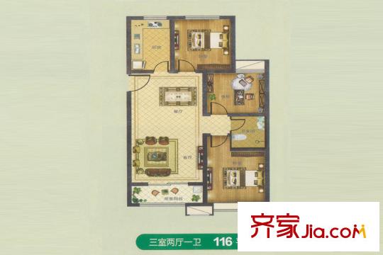 水韻華府高層D戶型 3室2廳1衛(wèi)1廚