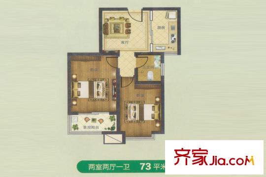 水韻華府高層A戶型 2室2廳1衛(wèi)1廚