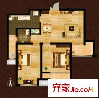 置地公館2號樓高層全景未來戶型 2室2廳1衛(wèi)1廚