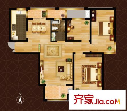 置地公館1/2號樓高層標準層名仕公館戶型 3室2廳1衛(wèi)1廚